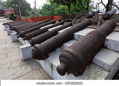 Guangzhou, China - April 5, 2019: Cannons used during the Opium War in Yuexiu Park, Guangzhou, Guangdong Province, China