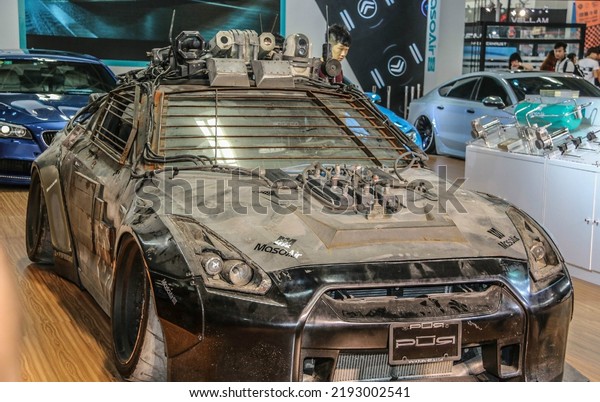 Guangzhou, China- August 16,2022: A dirty
modified sportcar is parked in
showroom