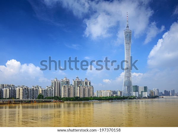 Guangzhou, China\
cityscape at Canton\
Tower.