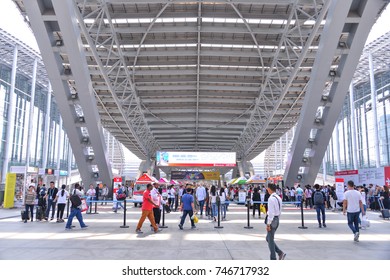 GUANGZHOU, CHINA - OCT 26, 2017 : The View At China Import And Export Fair(Canton Fair Complex) In Guangzhou China. It Is The Largest Trade Fair In China.