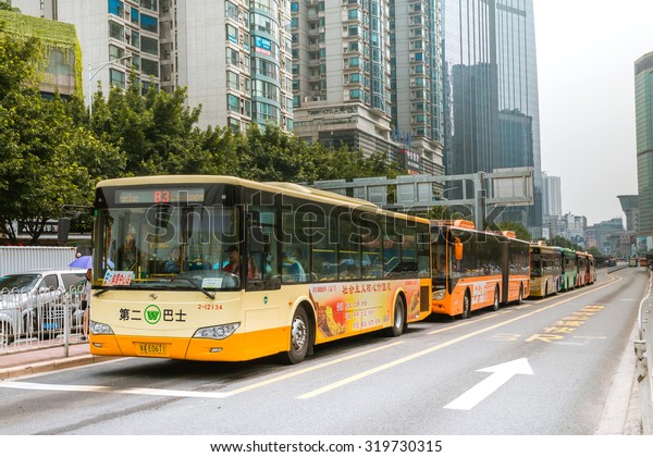 GUANGZHOU, CHINA -SEP 10:Guangzhou Bus\
Rapid Transit(BRT) on Sep 10,2015 in Guangzhou .This is a mass\
transit way,One hour can accommodate more than 4,000\
people.