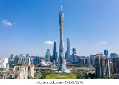 Guangzhou Guangdong China,04/12/2020:CBD Commercial Building City Scenery Of Guangzhou Central Axis