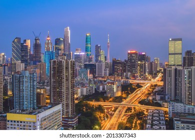 Guangzhou,China July 23,2021. 

Guangzhou Tianhe CBD, Aerial Photography Of Guangzhou City Architecture Night View.