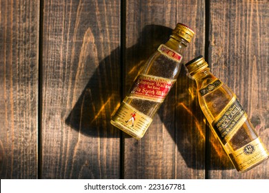 Guangzhou,China - October 10,2014:Old johnnie walker red label and black label.