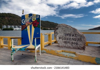 Guanica, Puerto Rico - March 22, 2022: Chair and rock memorial to commemorate American landing.