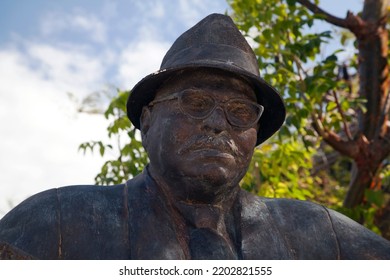 Guanica, Puerto Rico - March 22, 2022: Statue Of Musician And Cuatro Player Yomo Toro.