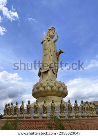 Guanyin Chinese Goddess Statue Sky Background in Fo Guang San temple in Bangkok Thailand