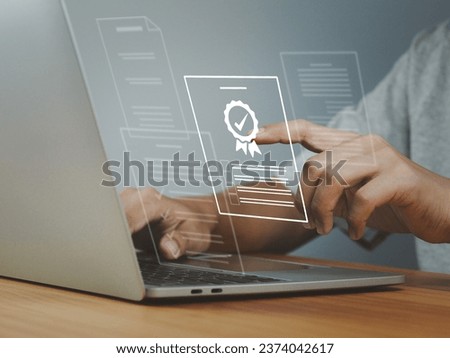 Guarantee quality and control standard system, Businessman showing the ISO quality certification mark, a standard that recognizes organizations in their work. Process efficiency for the company