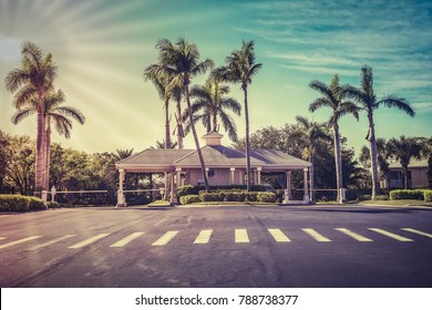 Guard Entrance To Gated Community In South Florida. Light Effect Applied