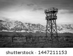 Guard tower at Manzanar National Historic Site in the Eastern Sierra. An interment camp during WWII, 10,000 Japanese Americans were imprisoned here from 1942-45.