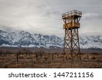 Guard tower at Manzanar National Historic Site in the Eastern Sierra. An interment camp during WWII, 10,000 Japanese Americans were imprisoned here from 1942-45.