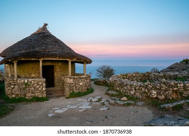 A Guarda, Galicia - Spain - 3 December 2020: Replica Of Celtic Huts At The Castro Culture Archaeological Site In A Guarda In Galicia