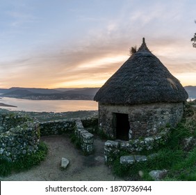 A Guarda, Galicia - Spain - 3 December 2020: Replica Of Celtic Huts At The Castro Culture Archaeological Site In A Guarda In Galicia