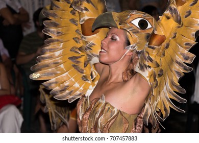 GUARDAMAR DEL SEGURA, SPAIN - JULY 26, 2015. A Girl Disguised As A Bird, At The Annual Festival. This Festival Recreates The Confrontation Between Moorish And Christian Soldiers In The 13th Century