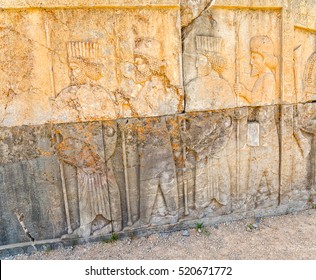 Guardians also known as the Immortals holding a spear, relief detail on the stairway facade of the Apadana at the old city Persepolis.