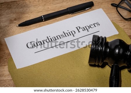 Guardianship papers emerging from a document envelope, resting with a gavel—symbolizing family law authority.