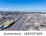 Guarulhos, Presidente Dutra Highway. Guarulhos city surroundings, São Paulo, Brazil, seen from above, Buildings in the background