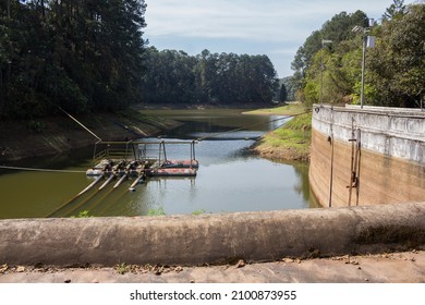 GUARULHOS, SP, BRAZIL - SEPTEMBER 07, 2021: Cabuçu lake and dam in Cantareira State Park, Cabuçu nucleus.
