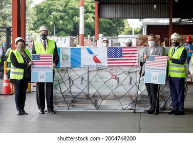 Guatemala - Guatemala City 08-07-21. US Ambassador William Pop Delivers 1.5 Million Vaccines To Fight Covid To Guatemala's President Alejandro Giammattei.
