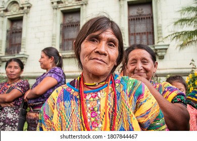 Guatemala City / Guatemala - August 27, 2015: Portrait Of Indigenous Women In Traditional Dresses During Protest In The Streets Against The Corrupt Government Of Guatemala