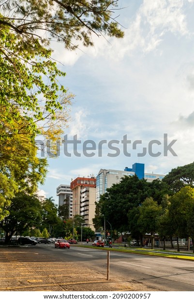 Guatemala City, Guatemala\
October 03, 2021- Panoramic view of Guatemala City on Avenida La\
Reforma at sunset, a very quiet day in the city of Latin America.\
Editorial