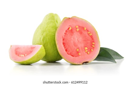 Guava fruit with leaves isolated on the white background. - Shutterstock ID 612499112
