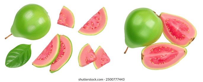 Guava fruit with slices isolated on white background with  full depth of field. Top view. Flat lay - Powered by Shutterstock