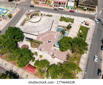 Guayanilla, PR - 07 04 2020: An Aerial View Of The Guayanilla Recreational Square Luis Muñoz Marin. 