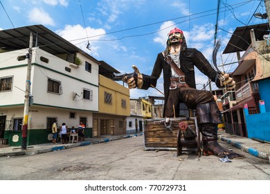 Guayaquil, Ecuador, December 31, 2016: Monumental Sculptures Of Wood And Painted Paper, Made To Commemorate The End Of The Year In The City Of Guayaquil.