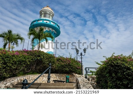 Guayaquil, Ecuador. Lighthouse of Santa Anna fort Las Penas district. Second largest city in Ecuador. Popular tourist destination.