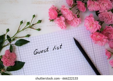 Guest list with small roses covered