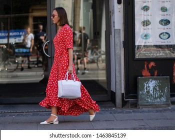 Guest With Red Dress During Fashion Week, Copenhagen, 2018