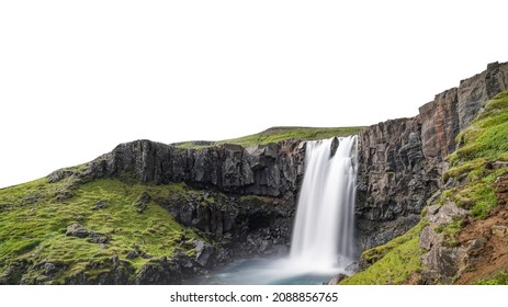 Gufufoss waterfall (Iceland) isolated on white background - Shutterstock ID 2088856765