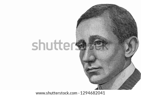Guglielmo Marconi face Portrait from Italy Banknotes. 