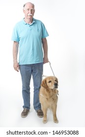 Guide Dog And Man Isolated On White