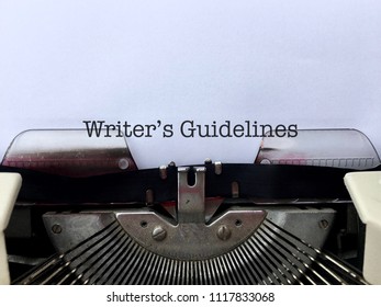 Writer’s Guidelines, Title Heading Typewritten On Paper On Vintage Manual Typewriter Machine
