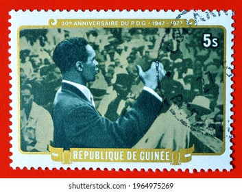 Guinea - Circa 1977 : Cancelled Postage Stamp Printed By Guinea, That Shows Portrait Of President Ahmed Sékou Touré, Circa 1977.