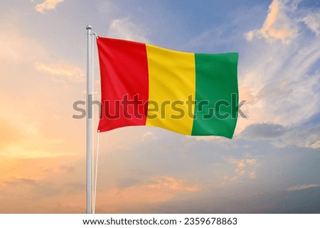 Guinea flag waving on sundown sky