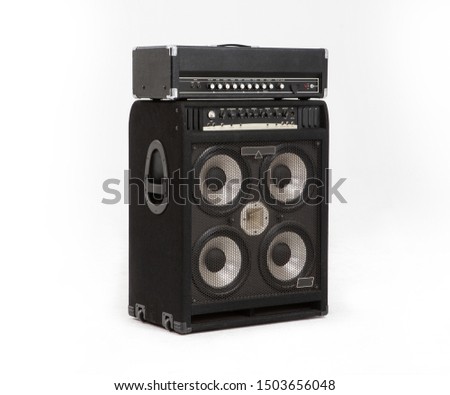 guitar amplifier and loudspeaker audio sound isolated on white background