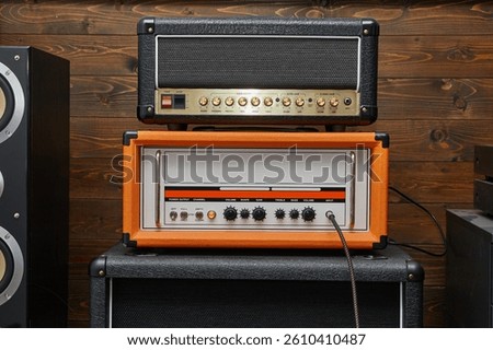 Guitar amplifiers in a studio setup