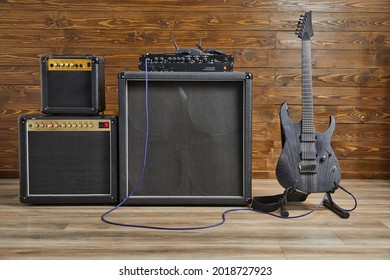 Guitar apmlifier and electric guitar set up in a studio