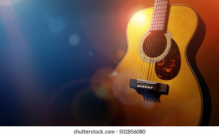 Guitar and blank grunge stage background with copy space for gig poster