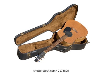 A Guitar And Case Over A White Background