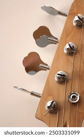 guitar elements, close-up, guitar strings, guitar neck, tuning pegs, guitar frets,  body, musical instrument details,  hardware, acoustic  parts, electric components