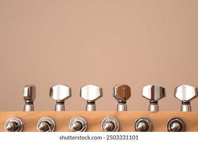 guitar elements, close-up, guitar strings, guitar neck, tuning pegs, guitar frets,  body, musical instrument details,  hardware, acoustic  parts, electric components