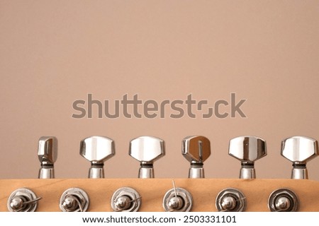 guitar elements, close-up, guitar strings, guitar neck, tuning pegs, guitar frets,  body, musical instrument details,  hardware, acoustic  parts, electric components