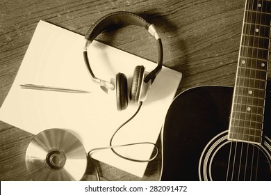 Guitar Headphones Writing Song