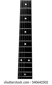 Guitar neck with strings closeup isolated on white