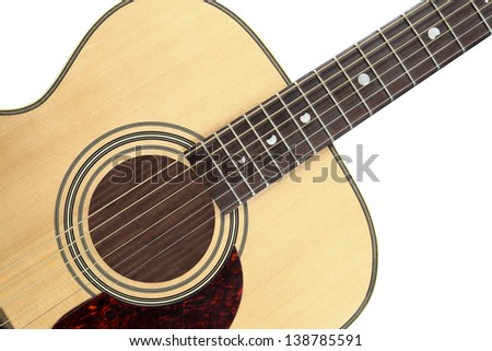 Guitar Soundhole, Bridge, and Fingerboard under the white background