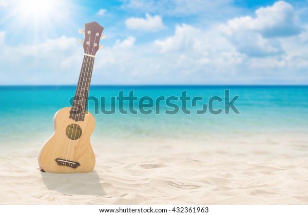 Guitar Ukulele On Sand Beach Bright Stock Photo (Edit Now) 432361963